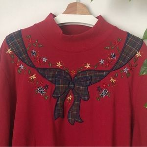 Alfred Dunner Red Christmas Embroidered Bow Sweater